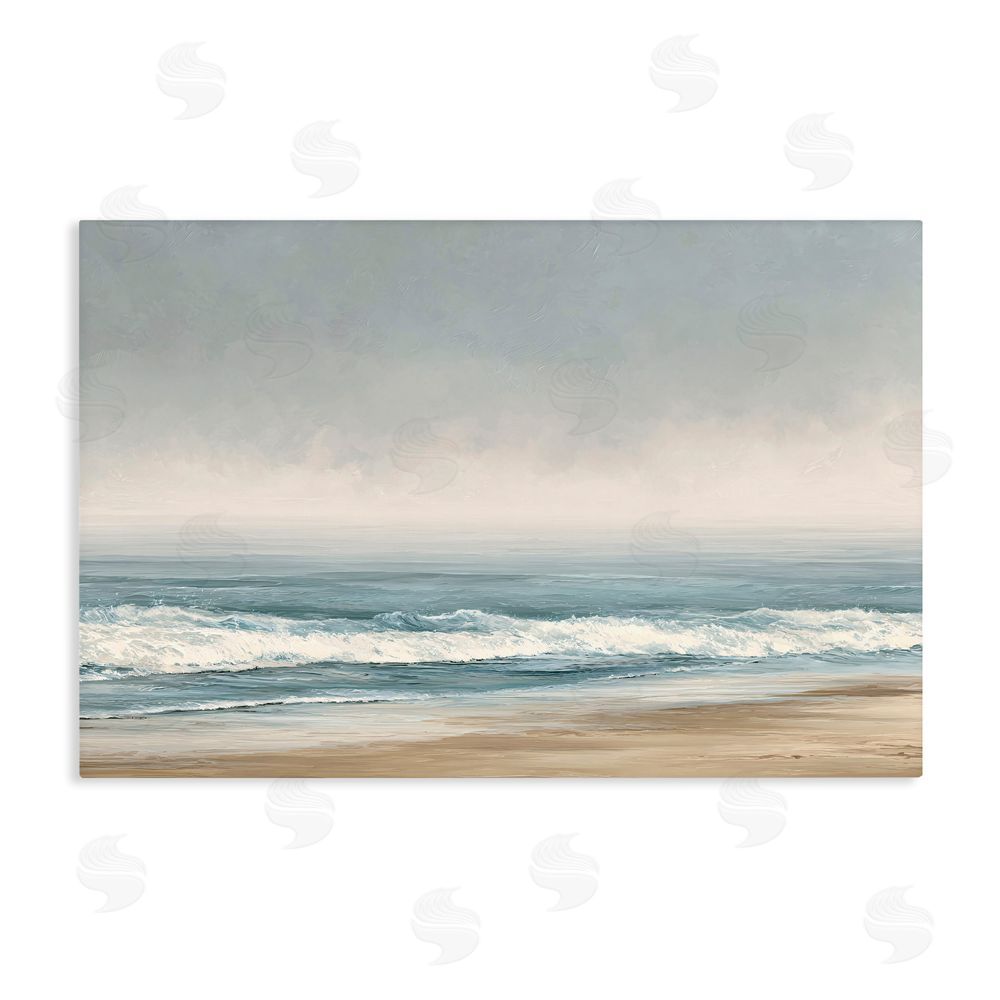 Jacky Ngan Tranquil Mist Beachscape Stretched Canvas Wall Art Print