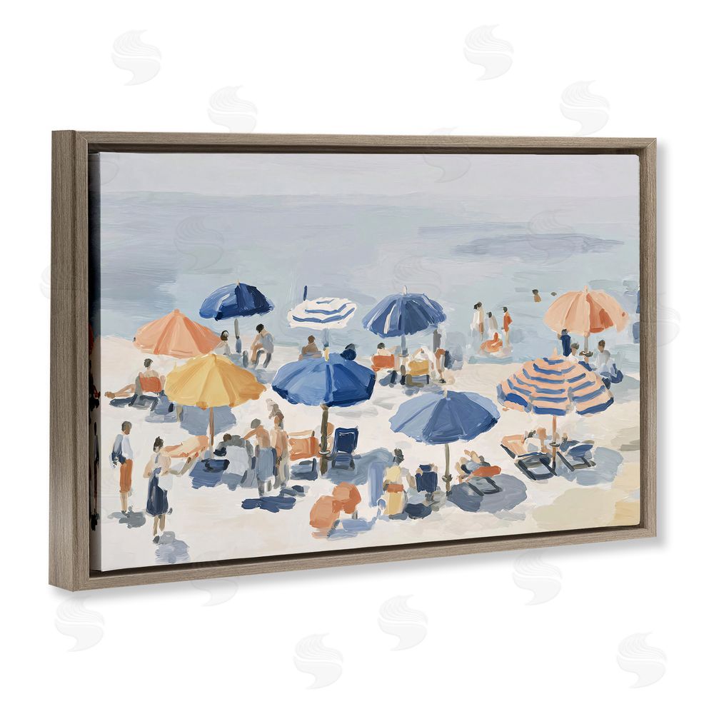 Jacky Ngan Summer Fun Beach Crowd Brown Floating Frame Canvas Wall Art Print