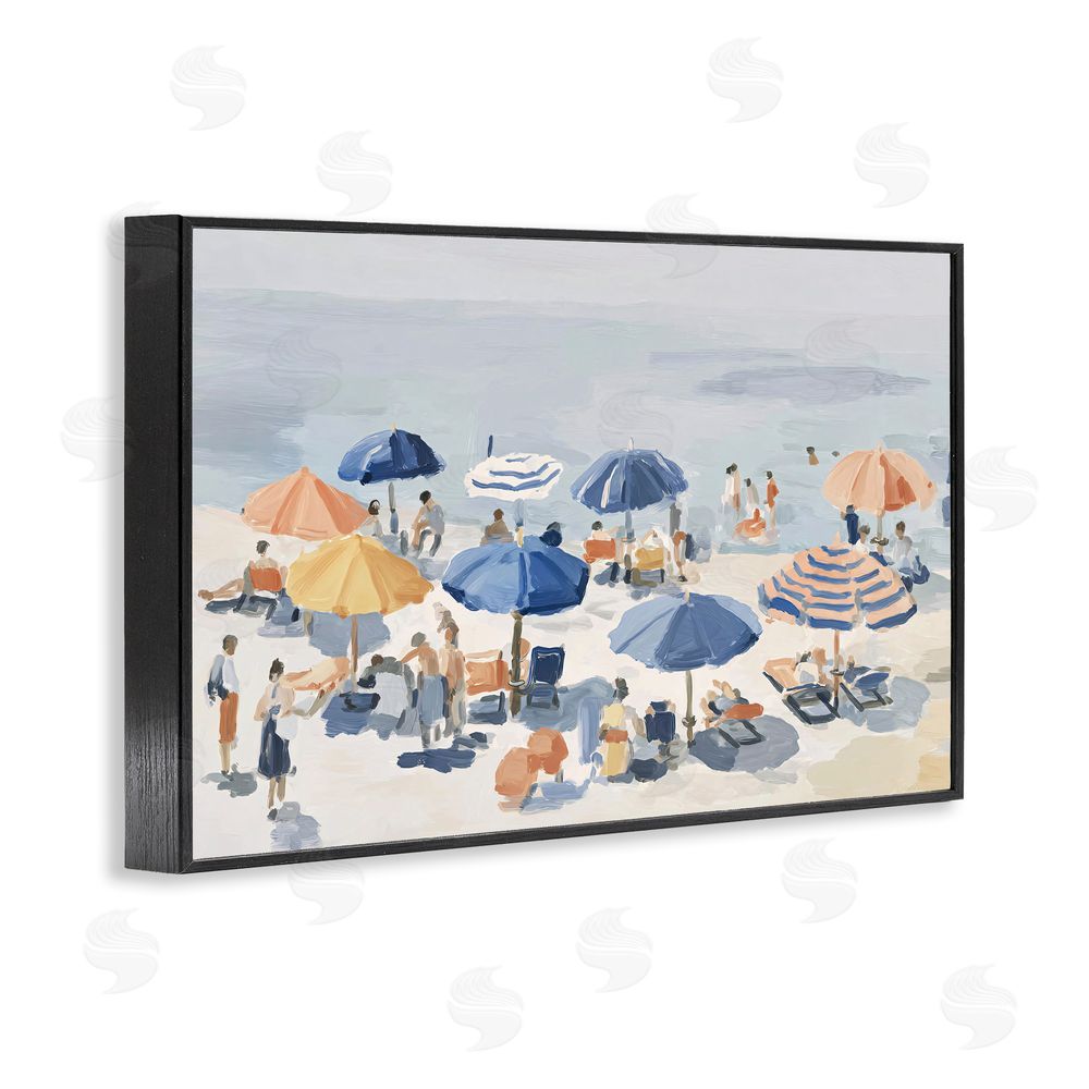 Jacky Ngan Summer Fun Beach Crowd Black Framed Giclee Wall Art Print