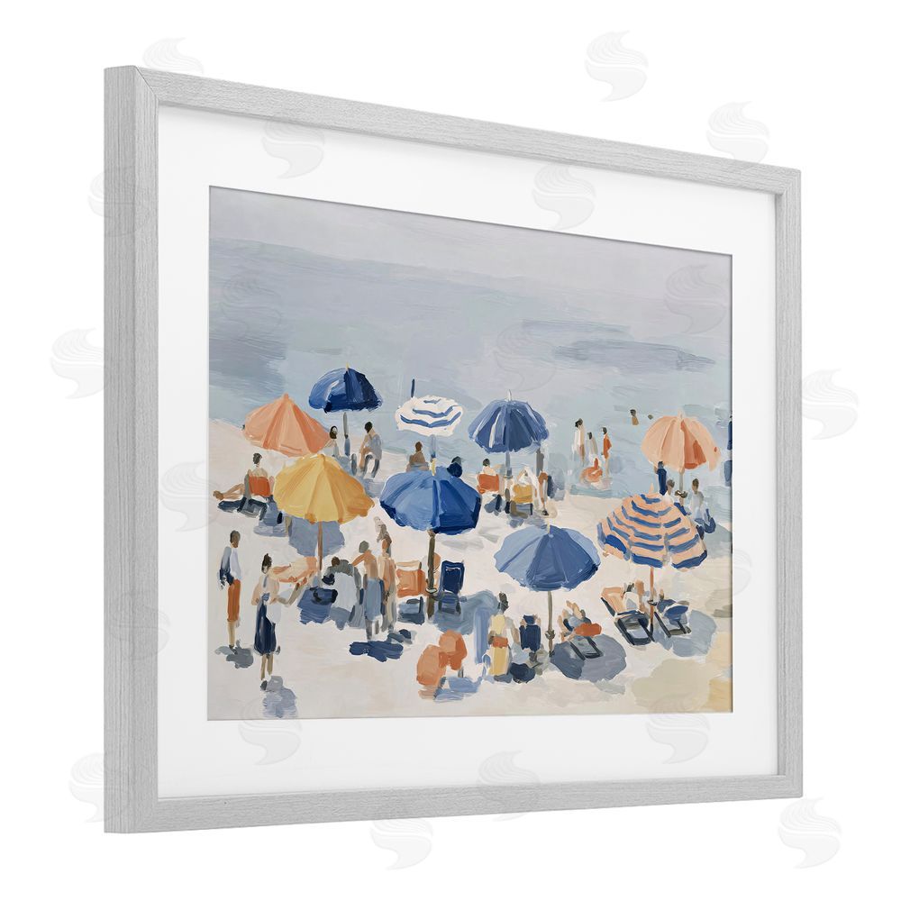 Jacky Ngan Summer Fun Beach Crowd Gray Framed Print Under Glass Wall Art