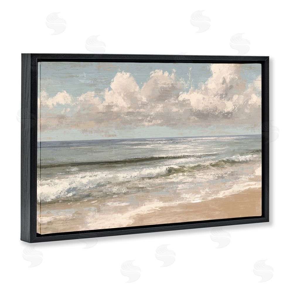 Jacky Ngan Distressed Beach Horizon Black Floating Frame Canvas Wall Art Print