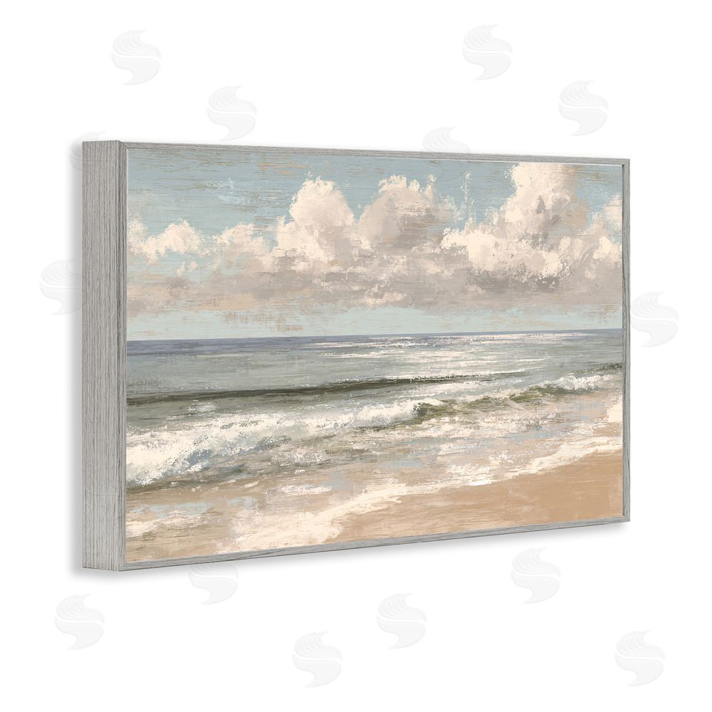Jacky Ngan Distressed Beach Horizon Gray Framed Giclee Wall Art Print