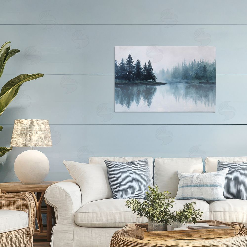 Jacky Ngan Indigo Tree Reflections Stretched Canvas Wall Art in Room