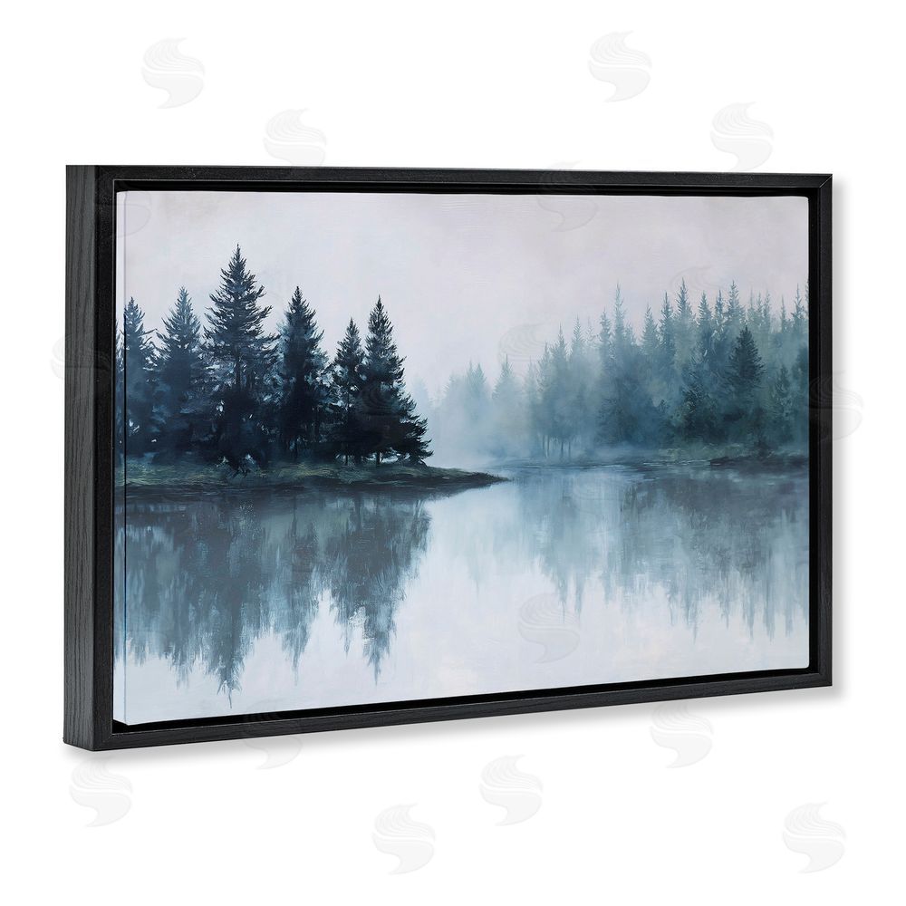 Jacky Ngan Indigo Tree Reflections Black Floating Frame Canvas Wall Art Print
