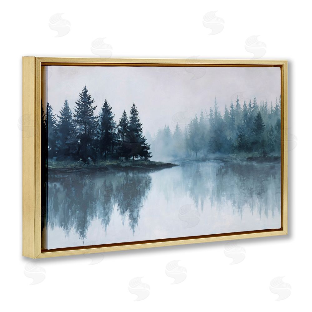 Jacky Ngan Indigo Tree Reflections Gold Floating Frame Canvas Wall Art Print