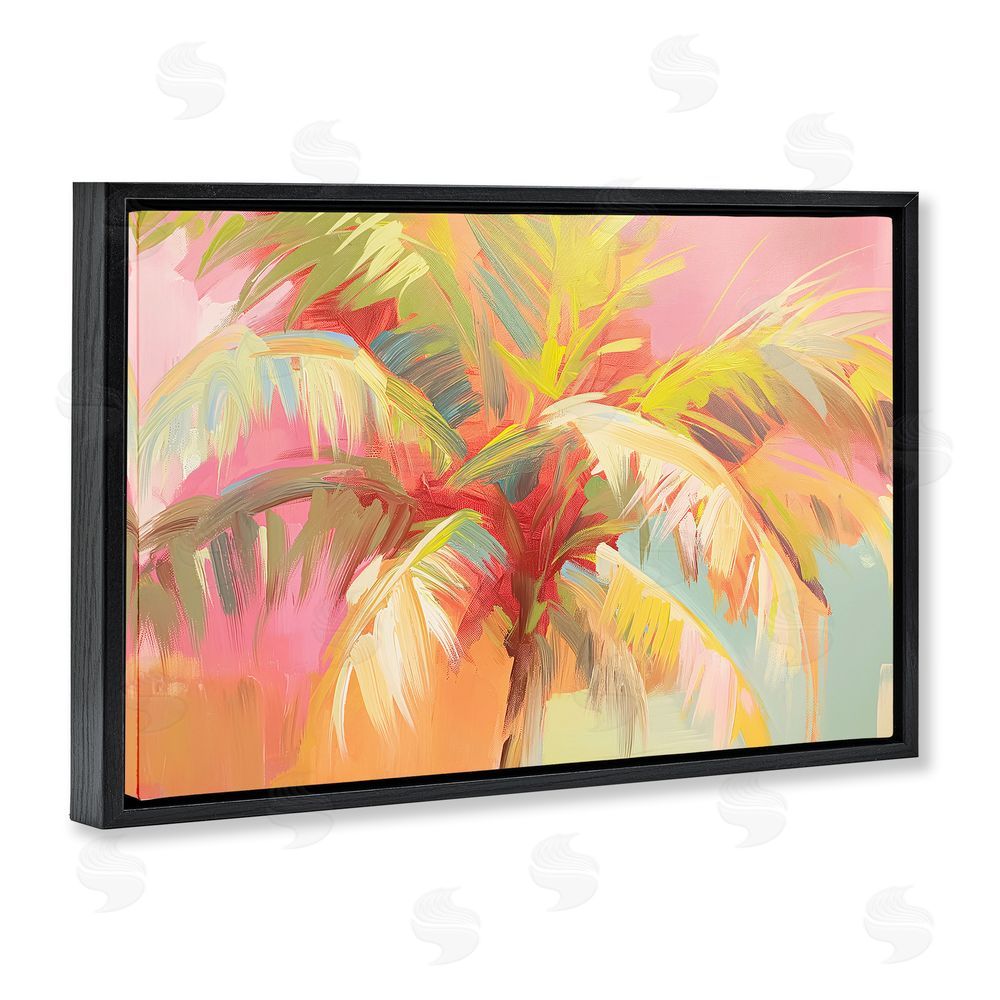 Jacky Ngan Warm Palm Leaf Impressions Black Floating Frame Canvas Wall Art Print