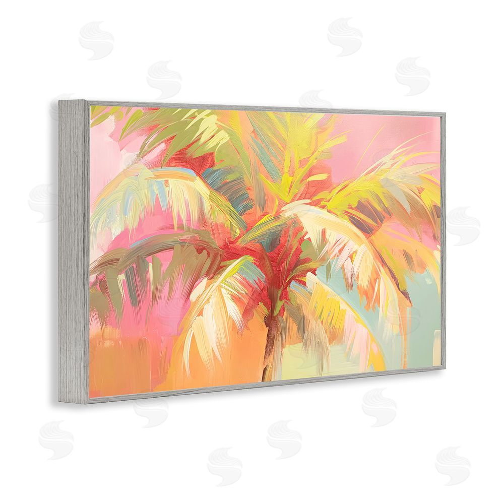 Jacky Ngan Warm Palm Leaf Impressions Gray Framed Giclee Wall Art Print