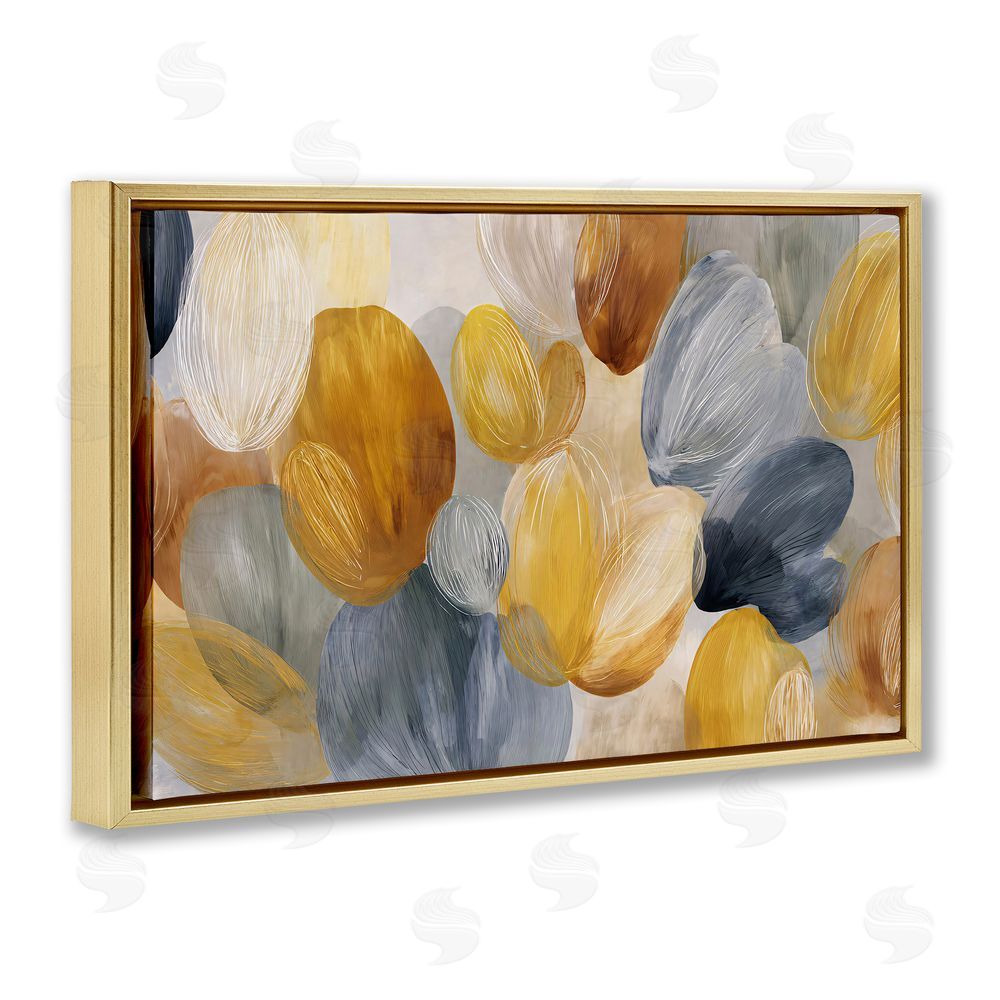 Jacky Ngan Warm Oblong Layered Shapes Gold Floating Frame Canvas Wall Art Print
