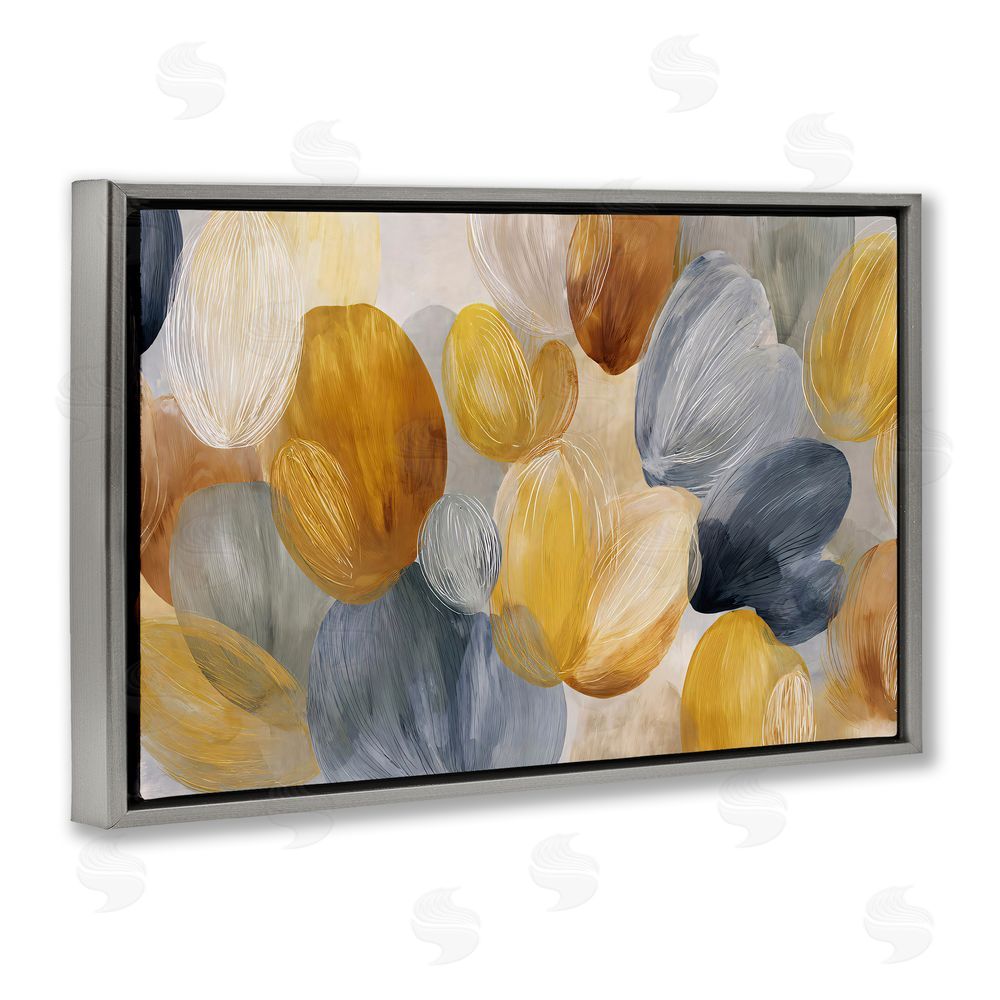 Jacky Ngan Warm Oblong Layered Shapes Gray Floating Frame Canvas Wall Art Print