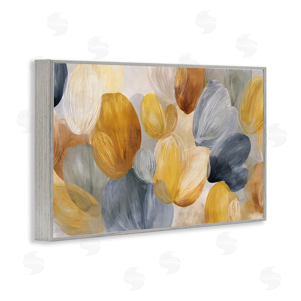 Jacky Ngan Warm Oblong Layered Shapes Gray Framed Giclee Wall Art Print