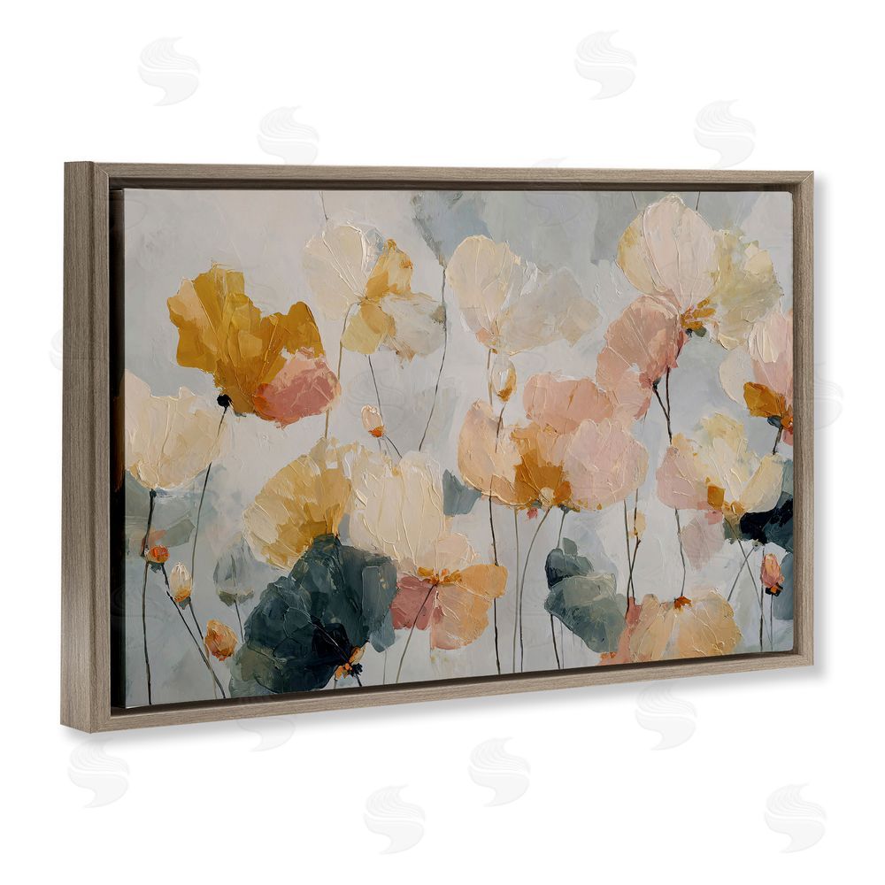 Jacky Ngan Abstract Brushed Petals Brown Floating Frame Canvas Wall Art Print