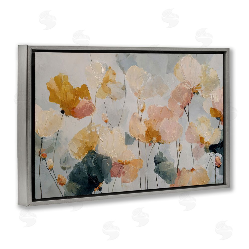 Jacky Ngan Abstract Brushed Petals Gray Floating Frame Canvas Wall Art Print