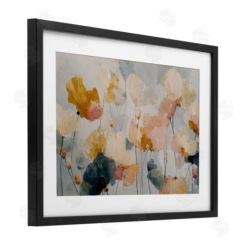 Jacky Ngan Abstract Brushed Petals Black Framed Print Under Glass Wall Art
