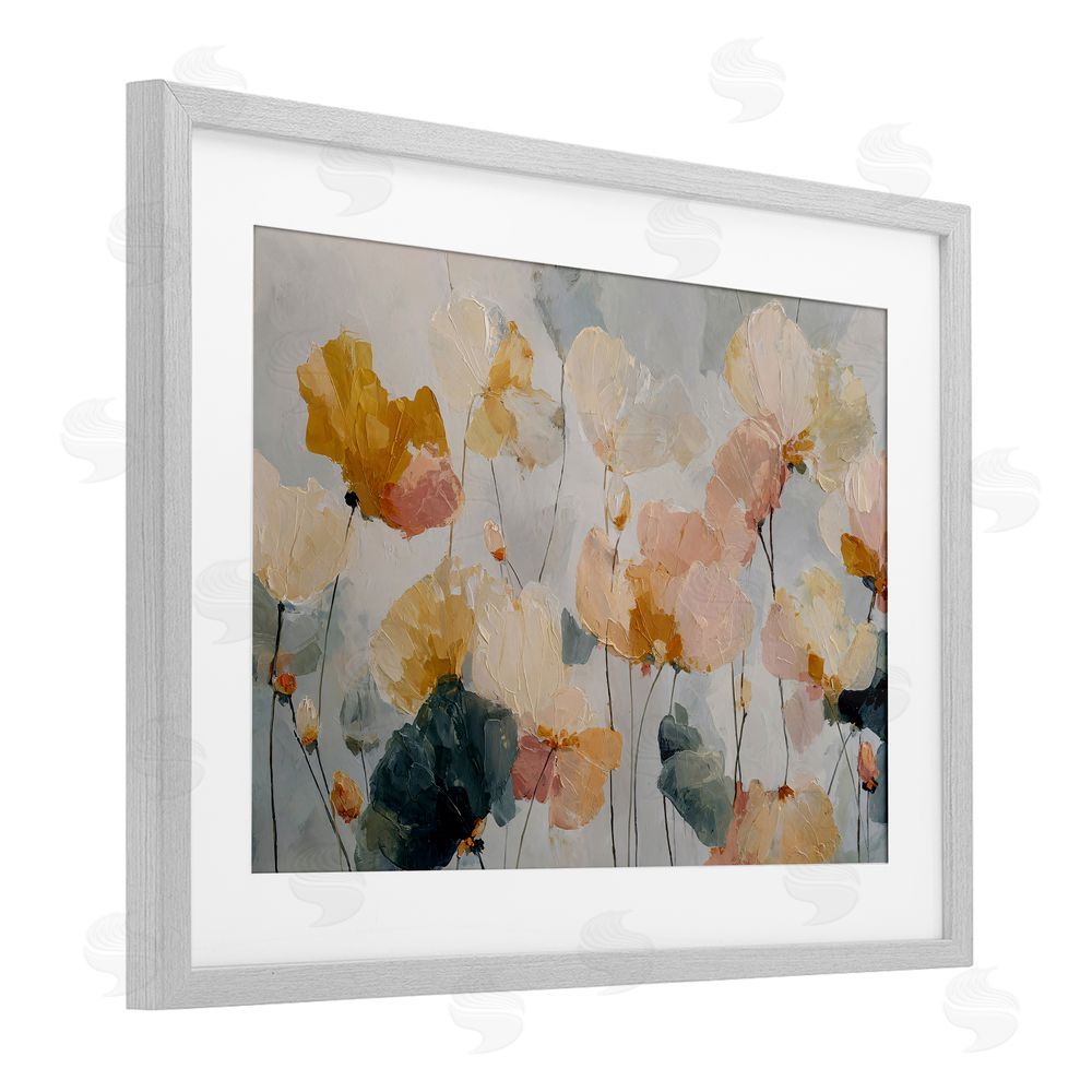 Jacky Ngan Abstract Brushed Petals Gray Framed Print Under Glass Wall Art