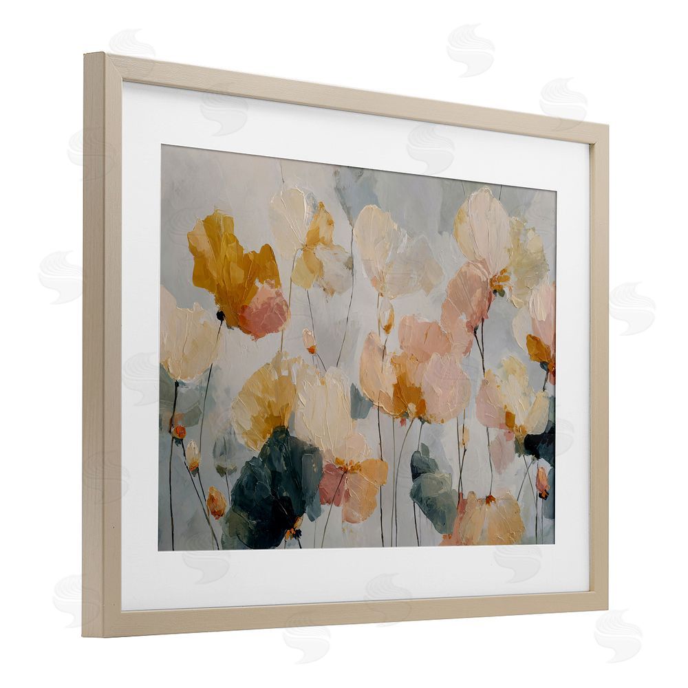 Jacky Ngan Abstract Brushed Petals Brown Framed Print Under Glass Wall Art