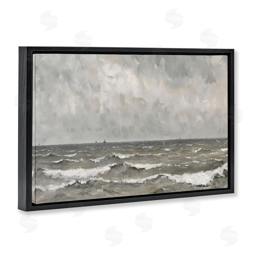 Jacky Ngan Stormy Ripples at Sea Black Floating Frame Canvas Wall Art Print