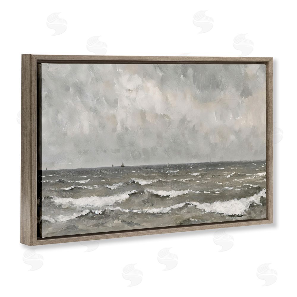 Jacky Ngan Stormy Ripples at Sea Brown Floating Frame Canvas Wall Art Print