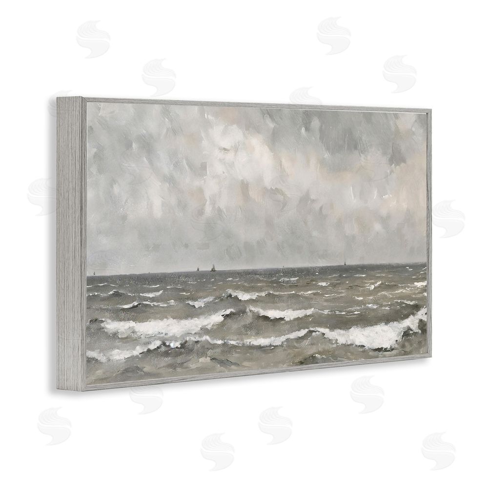 Jacky Ngan Stormy Ripples at Sea Gray Framed Giclee Wall Art Print