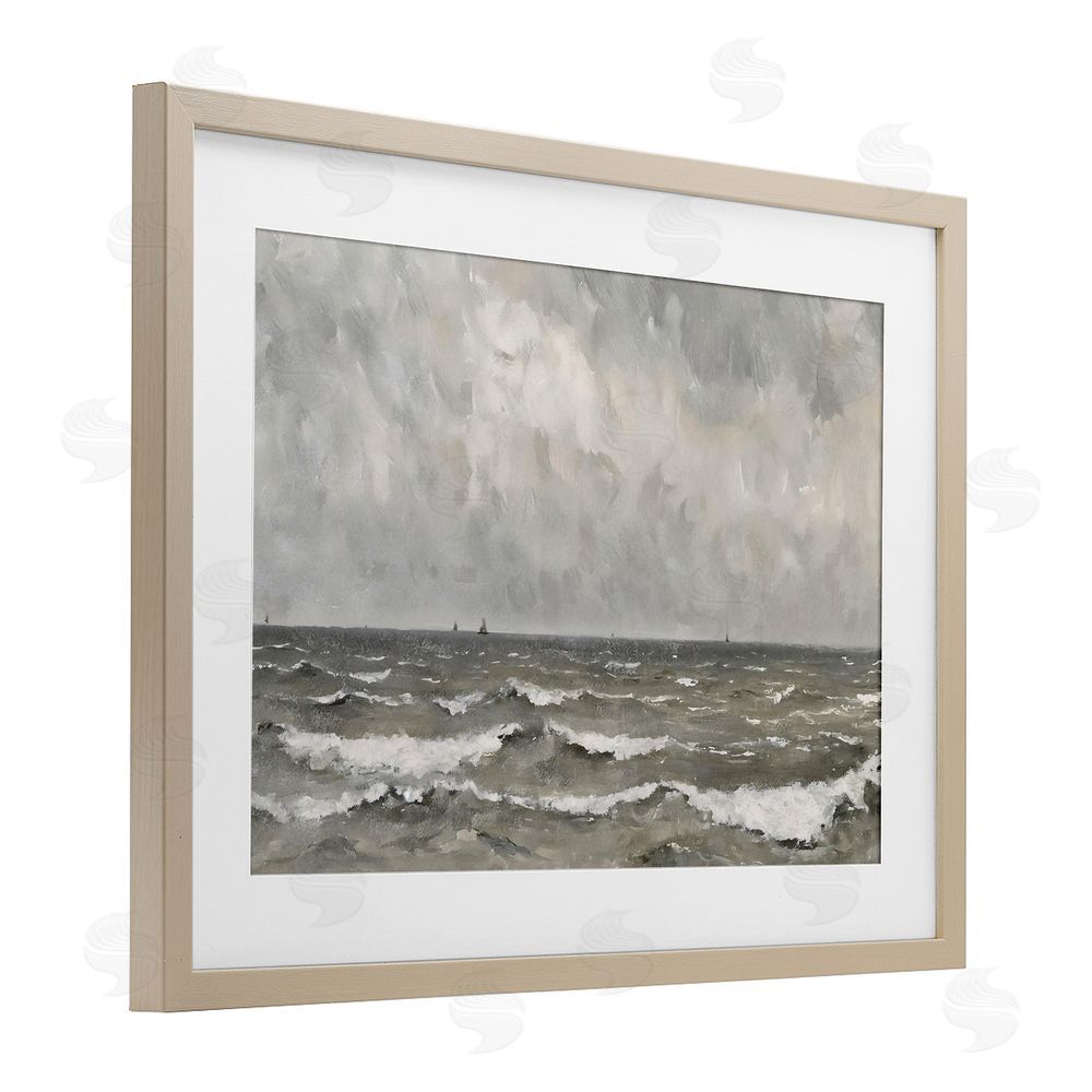 Jacky Ngan Stormy Ripples at Sea Brown Framed Print Under Glass Wall Art