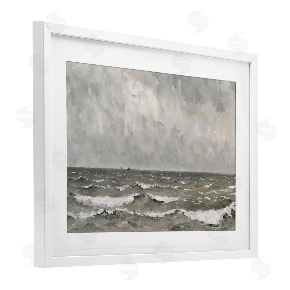 Jacky Ngan Stormy Ripples at Sea White Framed Print Under Glass Wall Art