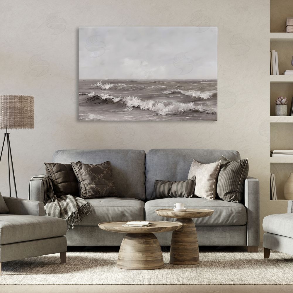 Jacky Ngan Monochrome Sea Ripples Stretched Canvas Wall Art in Room