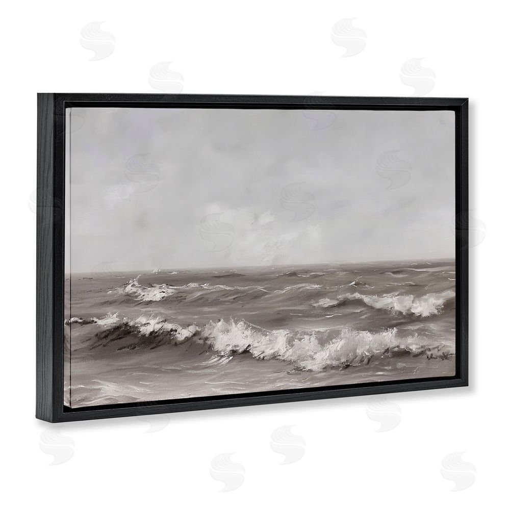 Jacky Ngan Monochrome Sea Ripples Black Floating Frame Canvas Wall Art Print
