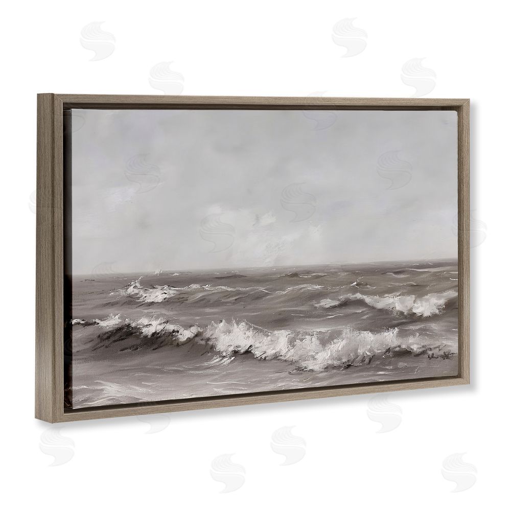 Jacky Ngan Monochrome Sea Ripples Brown Floating Frame Canvas Wall Art Print