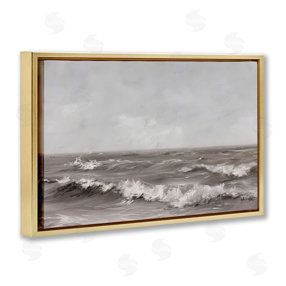 Jacky Ngan Monochrome Sea Ripples Gold Floating Frame Canvas Wall Art Print