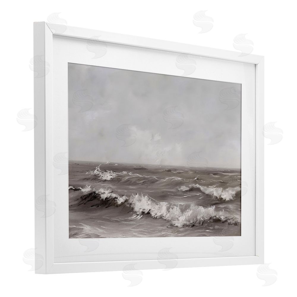 Jacky Ngan Monochrome Sea Ripples White Framed Print Under Glass Wall Art