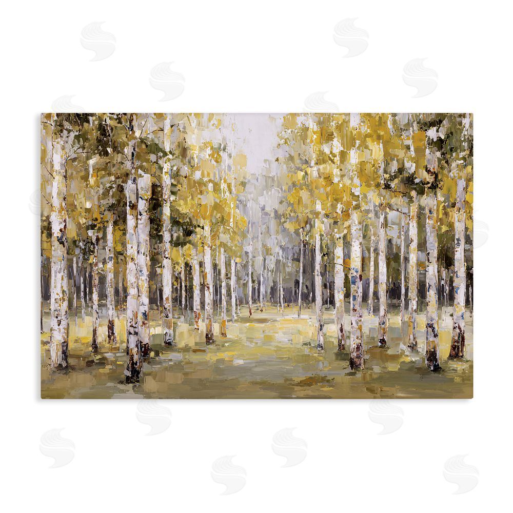 Jacky Ngan Impressionist Birch Trees & Fall Leaves Stretched Canvas Wall Art Print