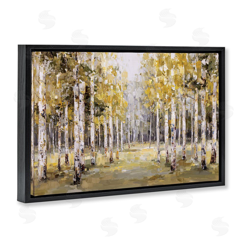Jacky Ngan Impressionist Birch Trees & Fall Leaves Black Floating Frame Canvas Wall Art Print
