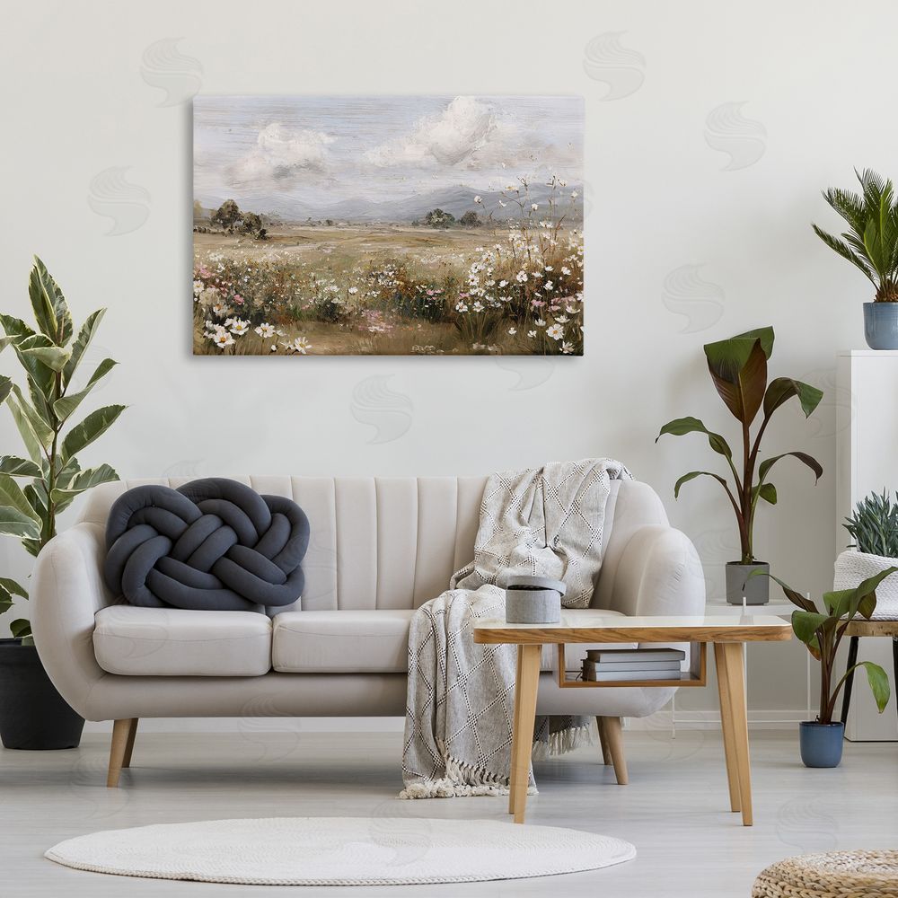 Jacky Ngan Daisy Clusters in Field Stretched Canvas Wall Art in Room