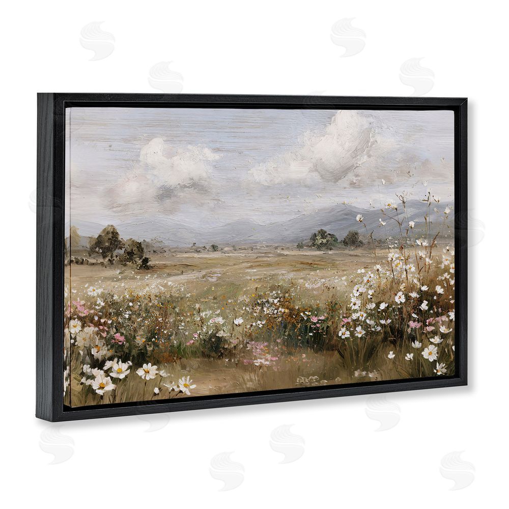 Jacky Ngan Daisy Clusters in Field Black Floating Frame Canvas Wall Art Print