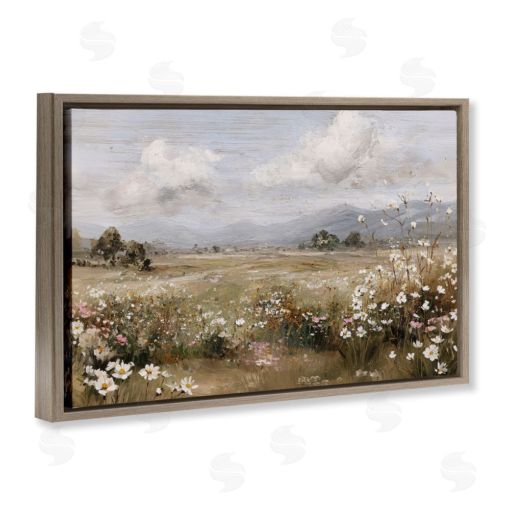 Jacky Ngan Daisy Clusters in Field Brown Floating Frame Canvas Wall Art Print