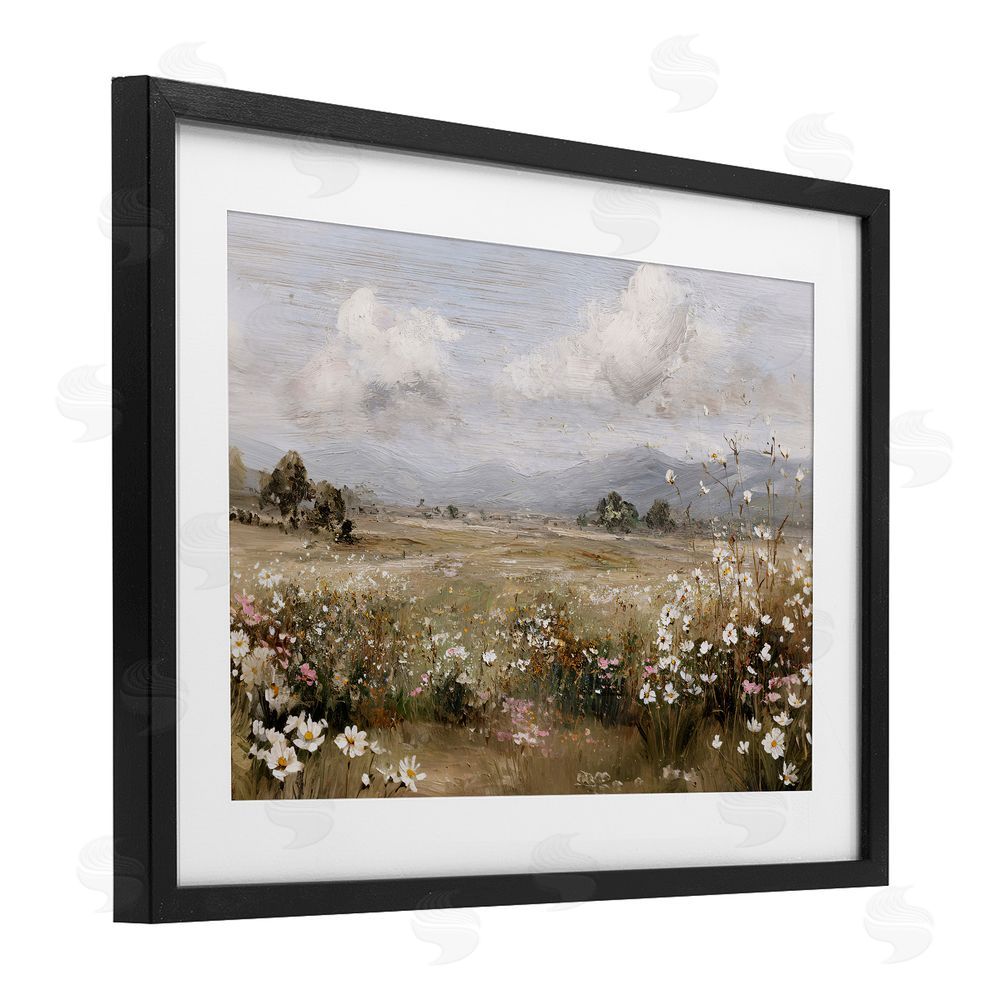 Jacky Ngan Daisy Clusters in Field Black Framed Print Under Glass Wall Art
