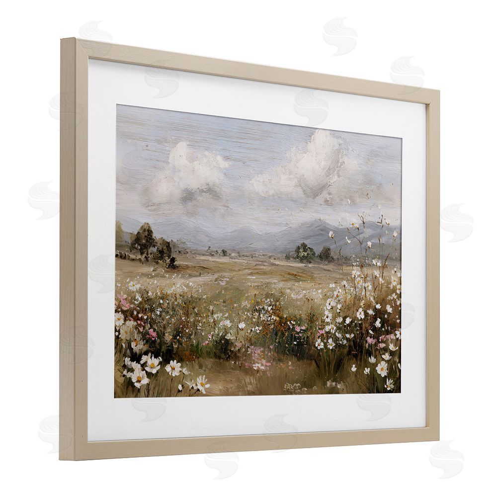 Jacky Ngan Daisy Clusters in Field Brown Framed Print Under Glass Wall Art