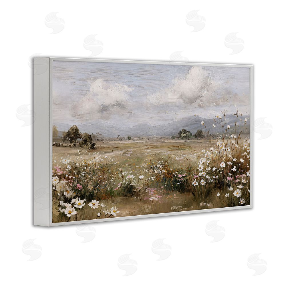 Jacky Ngan Daisy Clusters in Field White Framed Giclee Wall Art Print