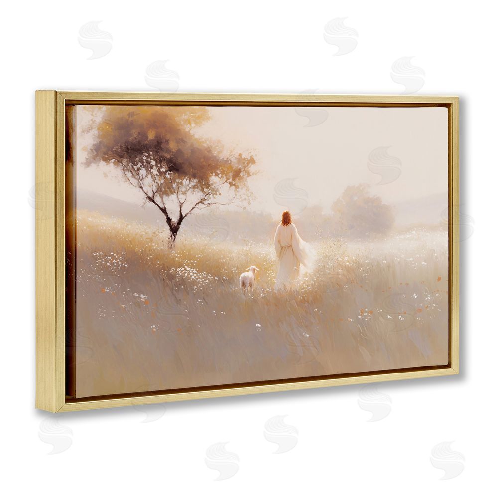 Jacky Ngan Spiritual Shepherd & Lamb Gold Floating Frame Canvas Wall Art Print