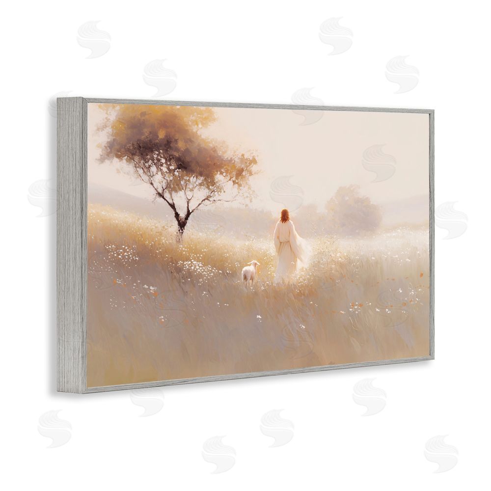 Jacky Ngan Spiritual Shepherd & Lamb Gray Framed Giclee Wall Art Print