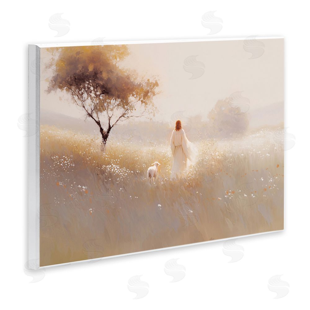 Jacky Ngan Spiritual Shepherd & Lamb Wooden Wall Plaque Art Print
