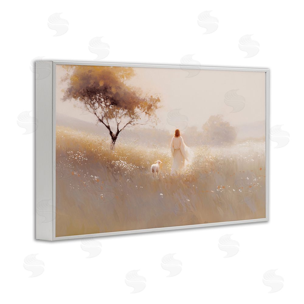 Jacky Ngan Spiritual Shepherd & Lamb White Framed Giclee Wall Art Print