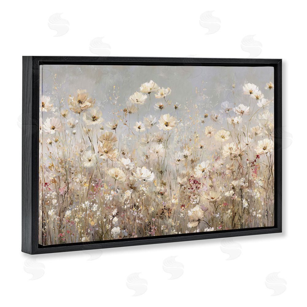 Jacky Ngan White Daisy Clusters Meadow Black Floating Frame Canvas Wall Art Print