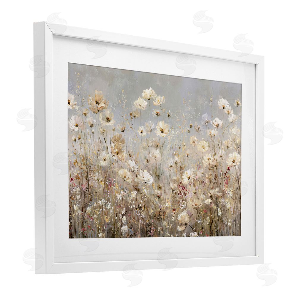 Jacky Ngan White Daisy Clusters Meadow White Framed Print Under Glass Wall Art