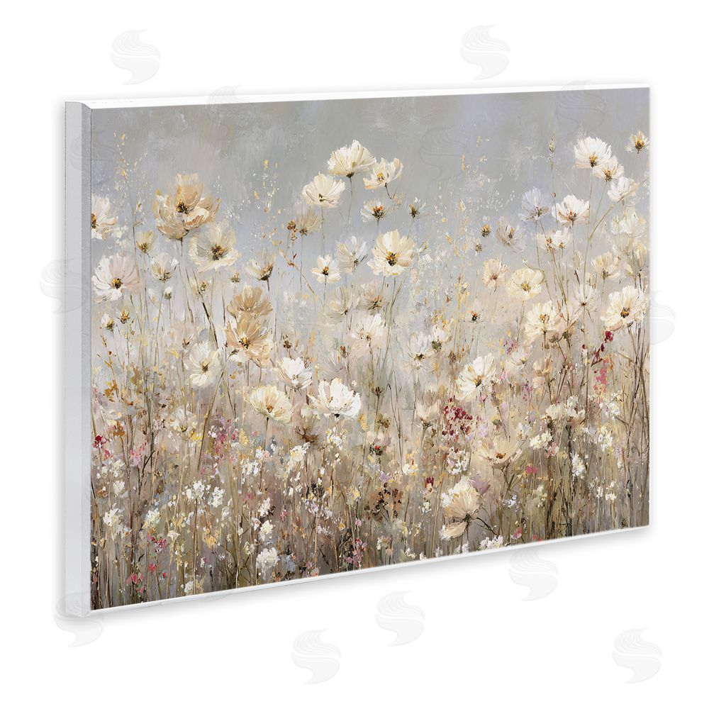 Jacky Ngan White Daisy Clusters Meadow Wooden Wall Plaque Art Print