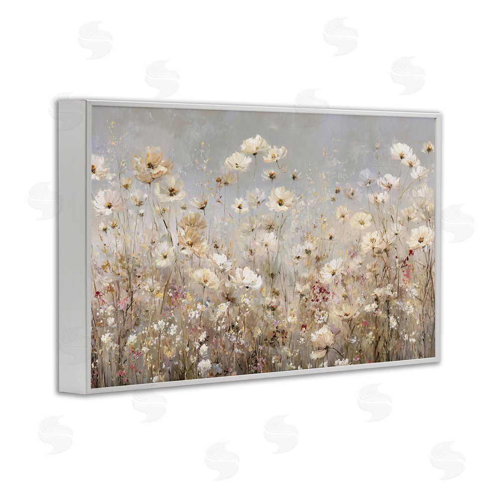 Jacky Ngan White Daisy Clusters Meadow White Framed Giclee Wall Art Print