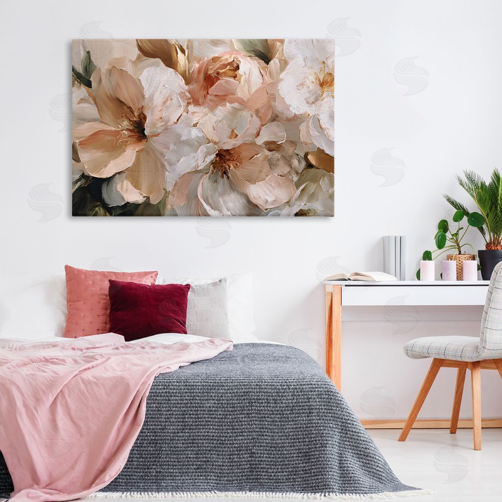 Jacky Ngan Pink Brushstroke Petals Stretched Canvas Wall Art in Room
