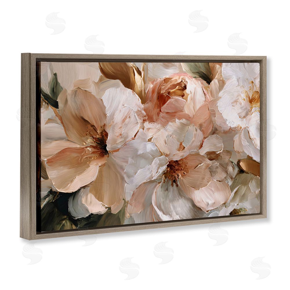 Jacky Ngan Pink Brushstroke Petals Brown Floating Frame Canvas Wall Art Print
