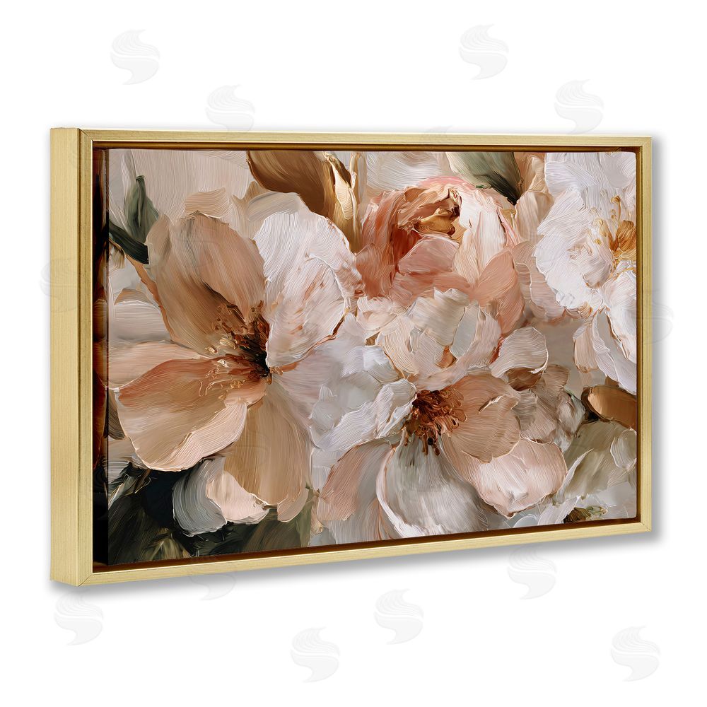 Jacky Ngan Pink Brushstroke Petals Gold Floating Frame Canvas Wall Art Print