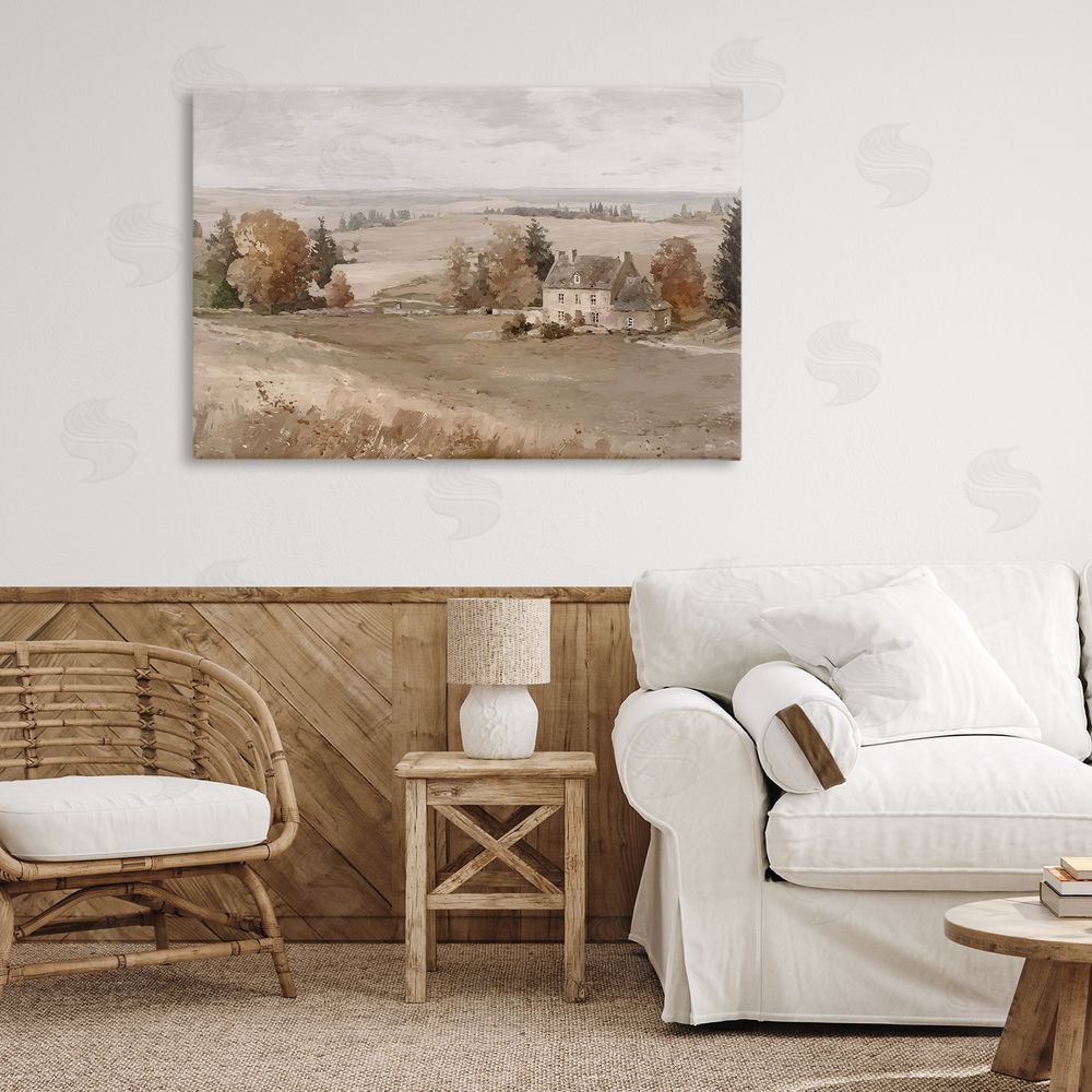 Jacky Ngan Quaint Cottage in Countryside Stretched Canvas Wall Art in Room
