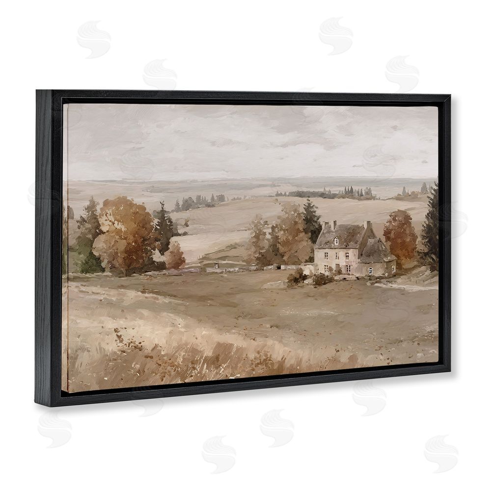 Jacky Ngan Quaint Cottage in Countryside Black Floating Frame Canvas Wall Art Print